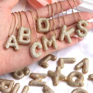 Initial Letter Pendant Necklace 18K Gold Plated Copper Micro Pave Zircon Hip Hop Fashion Jewelry For Men Women