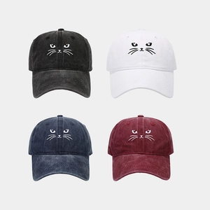 Baseball Cap Washed Cotton Cat Embroidery Adjustable Sunshade Outdoor Vintage Casual For Men Women