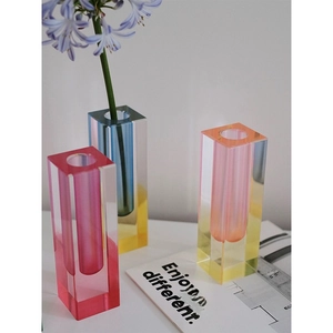 Modern minimalist gradient acrylic vases in pink blue and yellow for home decor