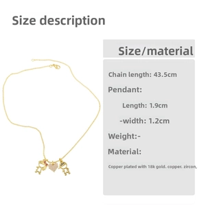 Detailed size chart for 18K gold plated couple necklace with pendant measurements