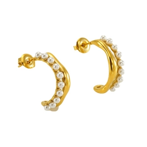 Boucles d'oreilles dorées élégantes en forme de C serties de petites perles blanches