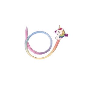 Cute unicorn hair clip for girls with long rainbow gradient hair extension on white background