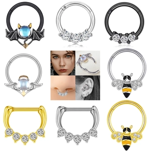 Seamless Hinged Segment Nose Ring Septum Clicker Copper Zircon Bee Angel Devil Gothic Piercing Jewelry Unisex