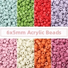 Detailed grid of 6x5mm colorful acrylic cylinder beads for DIY jewelry making