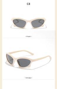 Front and 45-degree side view of cream white futuristic kids sunglasses with grey lenses