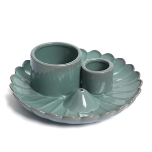 Ceramic palo santo and sage holder tray in teal glaze for burning incense and candles