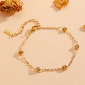 18K gold plated stainless steel floral bracelet with colorful zircon and rose charms