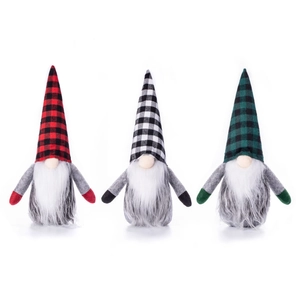 Set of three Christmas gnomes with plaid knit hats and long white beards for home decor