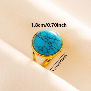 Macro detail of turquoise ring dimensions showing 1.8cm stone diameter and gold finish