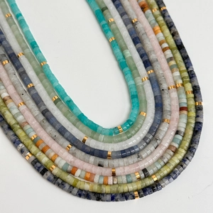 Handmade Morandi natural stone beaded necklace set with elegant golden spacers