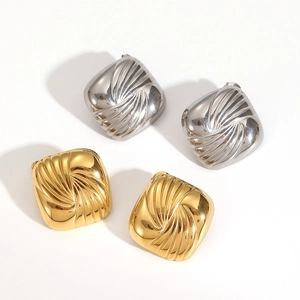 Textured square geometric swirl stud earrings in 18k gold and silver stainless steel