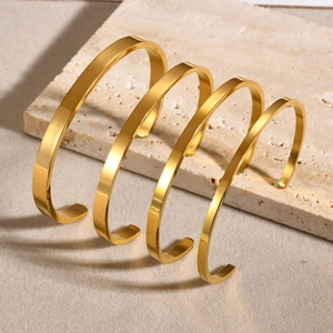 Minimalist Stainless Steel Open Bangle For Women Personalized C-Shape Gold Plated Smooth Polished Jewelry Cuff Bracelet Gift