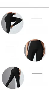 Detail showing high-waisted yoga leggings with 4-way stretch and moisture-wicking fabric