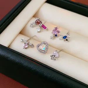 Heart Butterfly Cupid Arrow Stud Earrings With 925 Sterling Silver Earring Post Zircon Rhinestone Chic Jewelry For Women