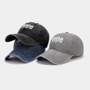 Three washed cotton baseball caps with 'Nope not today' slogan in black, blue and grey