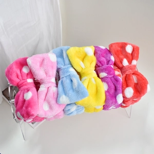Polka dot plush headband set with large bowknot in multiple colors for women