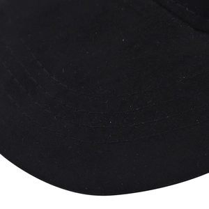 Detail of multi-row stitching on the brim of a black baseball cap with twill fabric texture