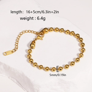 Dettaglio del bracciale a sfere placcato oro 18K con dimensioni e marchio S.Steel sulla chiusura