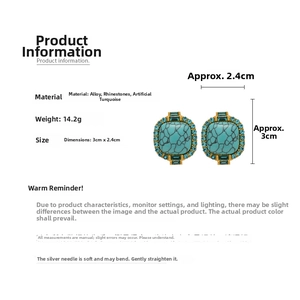 Détails des boucles d'oreilles turquoise vintage avec strass bleus et guide de taille 3cm