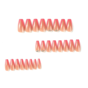 Unghie finte French a V rosa con strass scintillanti in stile Coffin lungo