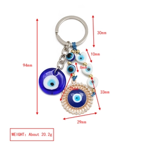 Detailed dimension guide for the evil eye keychain with total length of 94mm and weight
