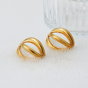 Creative multi-layer geometric curved gold earrings with a minimalist hollow design