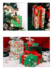 Detailed view of Christmas wrapping paper rolls with Santa Claus and festive ribbons