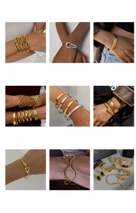 Collection of gold and silver plated titanium steel bracelets and rings for women