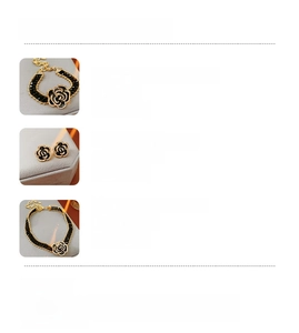 Detailed spec sheet showing black floral necklace set dimensions and materials