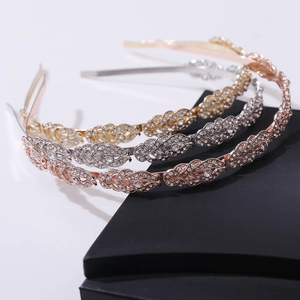 Elegant rhinestone leaf bridal headbands in gold, silver, and rose gold metal finish