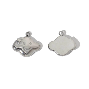 Polished stainless steel cloud smiley face charm with hanging loop for DIY jewelry
