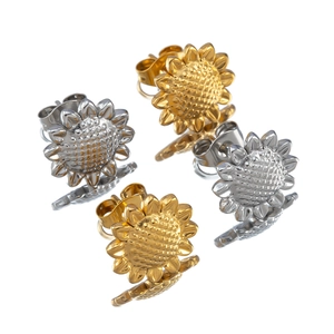 Minimalist sunflower studs in gold and silver finish with textured flower petals