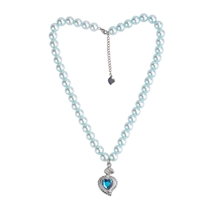Heart Pendant Necklace Blue Rhinestone Light Blue Faux Artificial Pearl Titanium Steel Chain Hip Hop Aesthetic Jewelry For Women