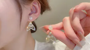 Orecchini Pendenti Coda Di Sirena Lega Zircone Perla Artificial Con Perno In Argento 925 Sterling Elegante Lusso Donne