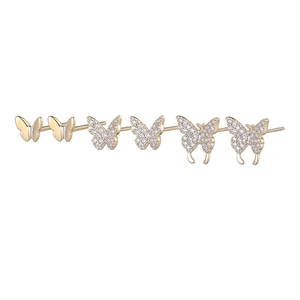 Three-pair butterfly stud earring set with gold finish and sparkling zircon stones