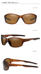 Three-angle view of Sand Tea polarized sports sunglasses with translucent frames