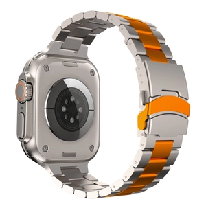 Titanium alloy watch strap for iWatch Ultra in silver with orange link accents