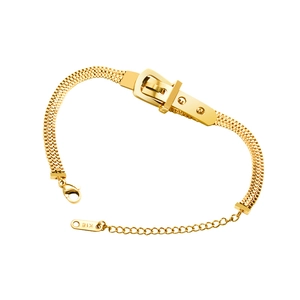 18K gold plated titanium steel multilayer box chain bracelet with belt buckle design
