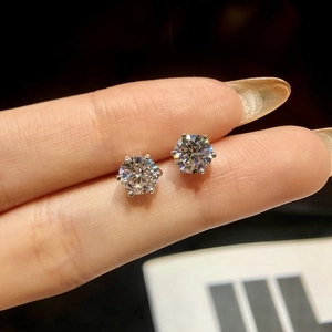 Moissanite Stud Earrings 925 Sterling Silver Round Cut Six Prong D Color Sparkling Jewelry For Women With Certificate