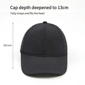 Dark grey quick-dry sports baseball cap with laser-cut side vents and 13cm depth