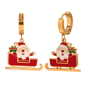 Boucles d'oreilles traîneau du Père Noël en acier inoxydable plaqué or 18 carats festif