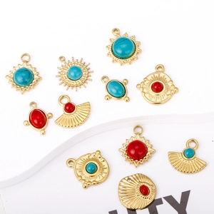 18K gold plated stainless steel sun pendants set with natural stones for DIY jewelry