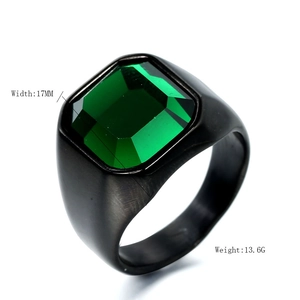 Bague vintage en titane noir pour homme avec pierre verte taille émeraude, 17mm