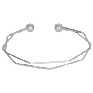 Minimalist double-layered silver 304 stainless steel open bangle with bead details