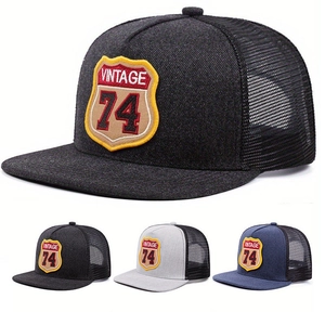 Trucker Hat Retro Embroidery Mesh Baseball Cap Flat Brim Snapback Adjustable Breathable Streetwear Hip Hop Sun Hat