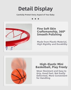 Detail of red smooth plastic basketball rim and high-elastic ball with non-slip texture