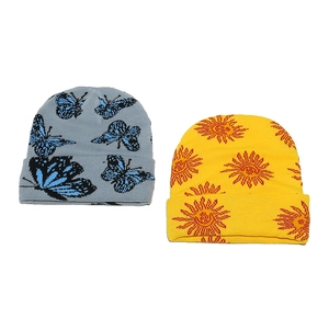 Bonnet En Tricot Acrylique Motif Soleil Papillon Camouflage Chaud Hiver Streetwear Unisexe
