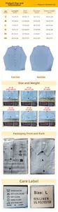 Detailed size chart and material guide for long sleeve linen men's casual shirts