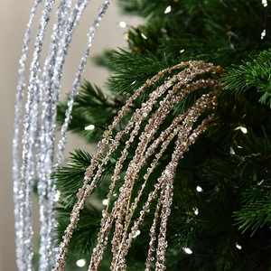 Champagne gold and silver glitter sequin Christmas branch decoration for festive tree decor