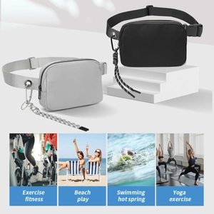 Waterproof nylon sports waist bag in black and light grey for fitness and yoga